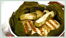 Recette des Noix de Saint-Jacques et Cèpes en Cocotte dans un nid de feuilles de châtaigner