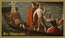 Détail du tableau de Gabriel Bella, représentant les noces d'une noble vénitienne à la basilique Santa Maria della Salute, dans le sestier du Dorsoduro à Venise.
