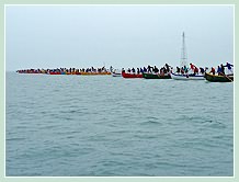 La Régate des 42 Caorline : une ligne de départ de près d'un demi-kilomètre avec les derniers bateaux qui se perdaient sur l'horizon ! Magnifique !