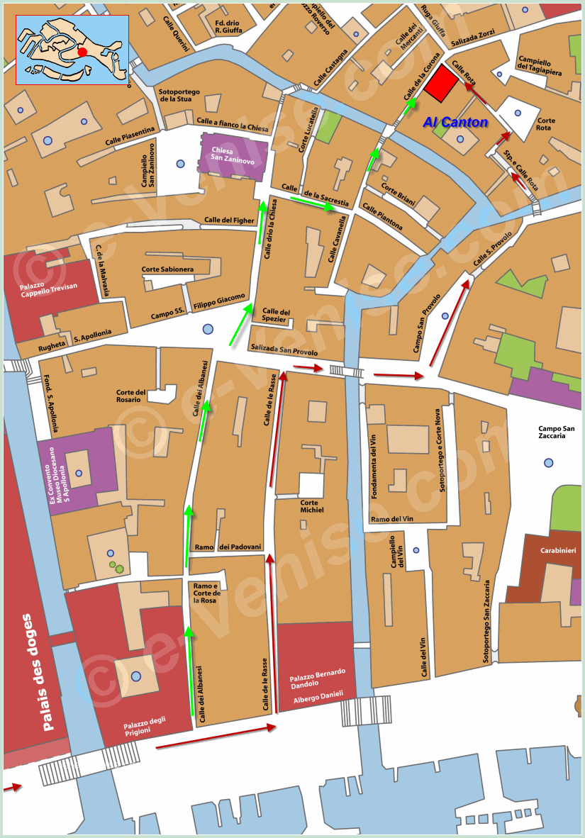 Plan de Situation de la Pizzeria Trattoria Al Vecio Canton à Venise