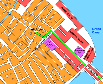 Plan de Situation du bacaro All'Arco à Venise