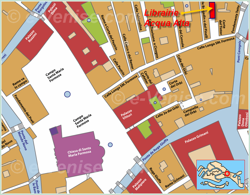 Plan de Situation de la Librairie Acqua Alta à Venise