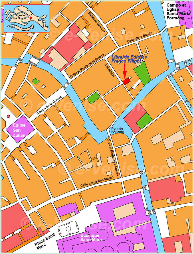 plan de situation de la Librairie des Éditions Filippi à Venise