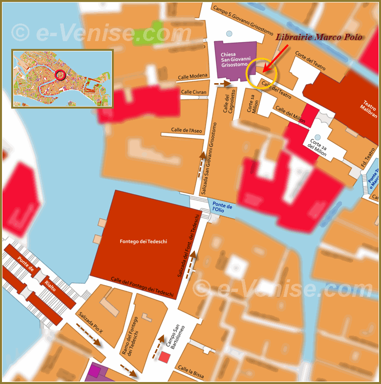Plan d'accès à la librairie Marco Polo à Venise