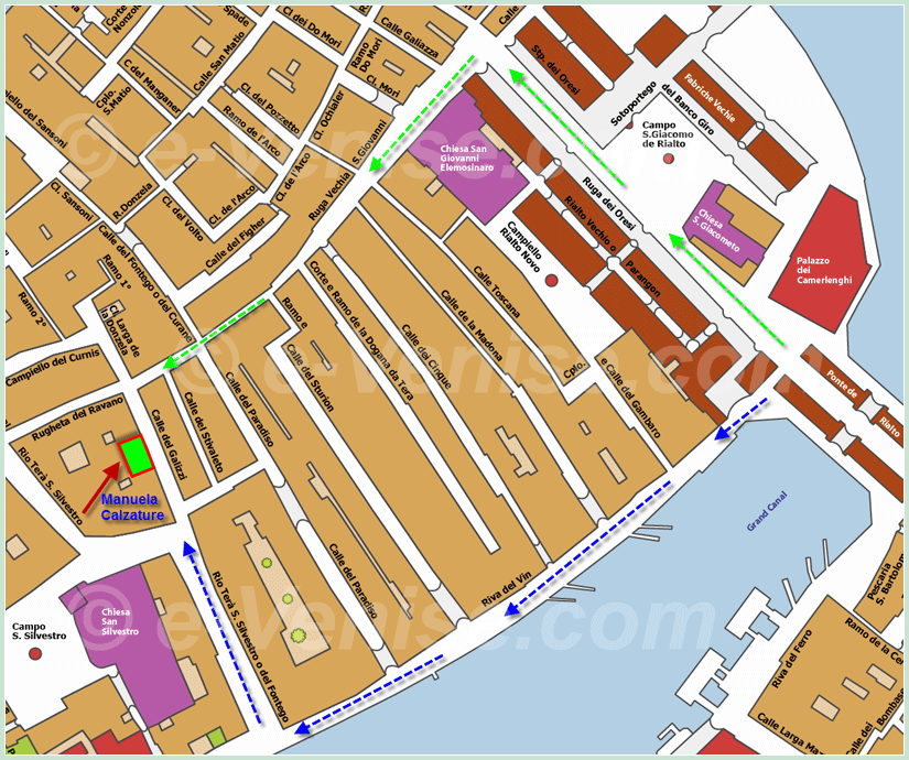 Plan de Situation du magasin Manuela Calzature à Venise