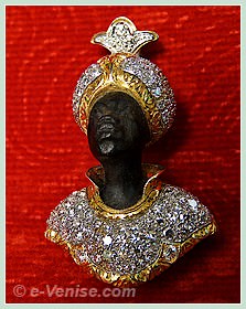 Sigfrido Cipolato Orfèvre à Venise, broche tête de négre en or, ébène et sertie de diamants