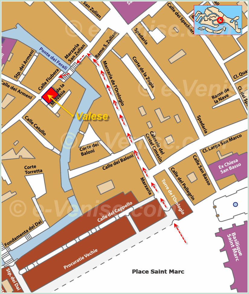 plan de situation de la Fonderie d'Art Valese à Venise
