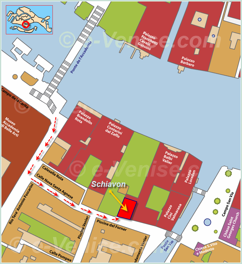 plan de situation de la Galerie Massimiliano Schiavon à Venise