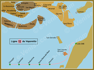 Plan de la Ligne 11 du Vaporetto à Venise