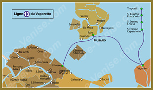 Plan de la Ligne 13 du Vaporetto à Venise