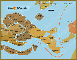 Plan de la Ligne 15 du Vaporetto à Venise
