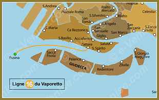 Plan de la Ligne 16 du Vaporetto à Venise