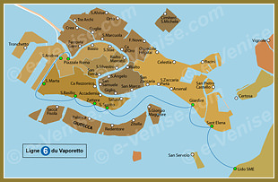 Plan de la Ligne 6 du Vaporetto à Venise