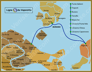 Plan de la Ligne N Nocturne Laguna Nord du Vaporetto à Venise ACTV
