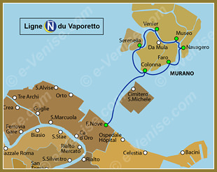 Plan de la Ligne N Nocturne Murano du Vaporetto à Venise ACTV