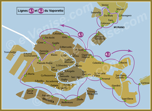 Plan des Lignes de Vaporetto à Venise Plan des Lignes de Vaporetto à Venise