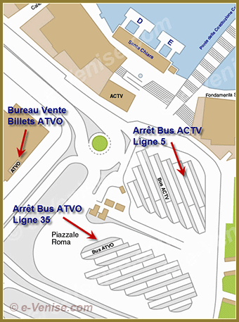 Arrêt des Bus ACTV et ATVO pour l'aéroport à la Piazzale Roma à Venise